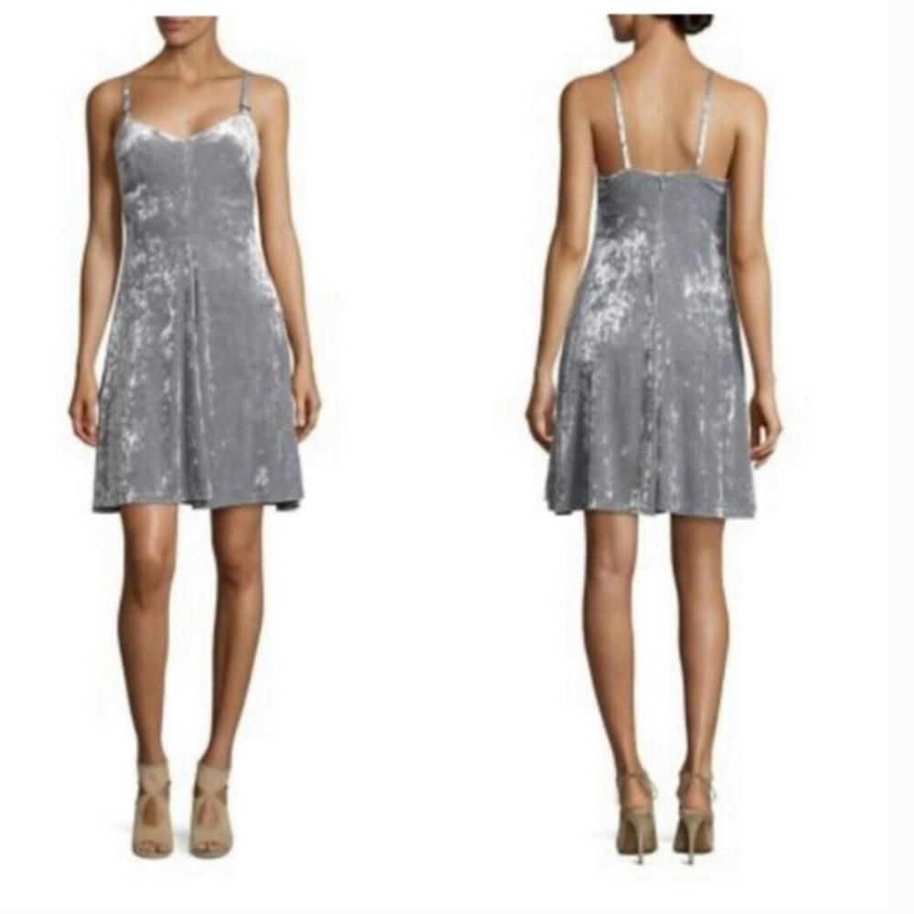CALVIN KLEIN GRAY VELVET SPAGHETTI STRAP DRESS